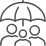 Animated family of three under umbrella icon